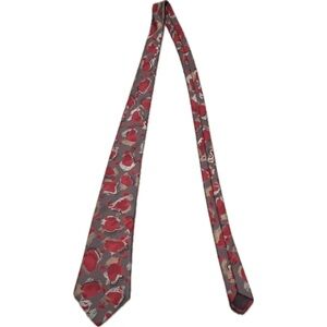 Harve’ Benard silk floral tie, gray and red, good used condition.